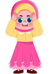 Playful Girl in Pink and Yellow Hijab, Hands Over Eyes, Peek-a-Boo