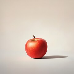 Red apple on plain surface, light shadows, for health, diet, or education materials