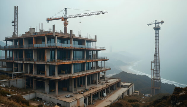 Underconstruction multi story building coastal view