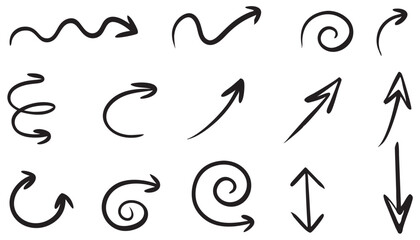 Arrow vector elements hand drawn set, arrows brush stroke, sign, symbol, hand drawn arrow collection 