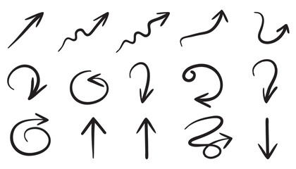Arrow vector elements hand drawn set, arrows brush stroke, sign, symbol, hand drawn arrow collection 