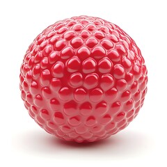 Red sphere with patterned texture on white, isolated, may represent a cell, molecule, or abstract design