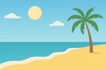 Obraz premium Serene Summer Beach Scene with Palm Tree and Calm Ocean Vibes