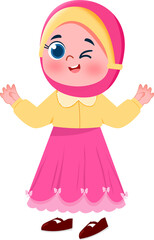 Playful Winking Girl in Pink Hijab and Dress