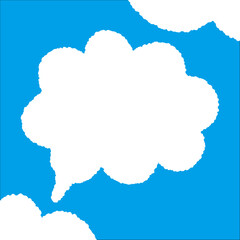 ちぎり絵のようにジワジワ滲んだラフなアウトラインの白い雲のようなフキダシ・フレームシリーズ。セリフや名札（ネーム）やワッペンに。ベクター素材