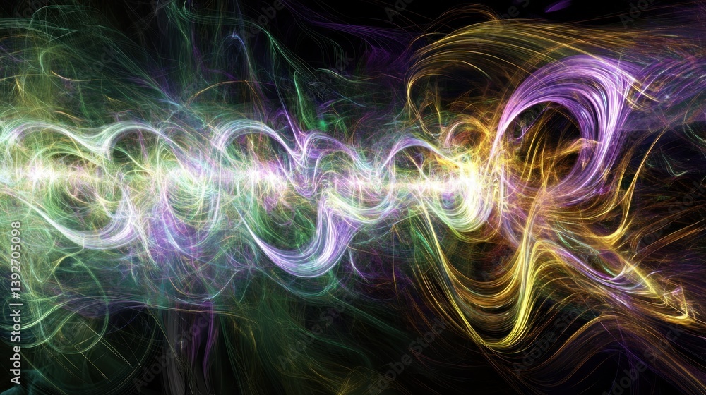 Poster abstract multicolored wave form art conveying dynamic energy and movement