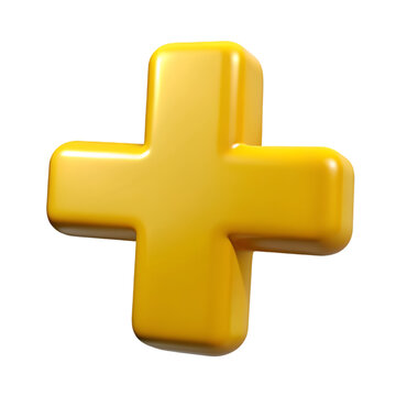 3d Yellow plus sign isolated on transparent background