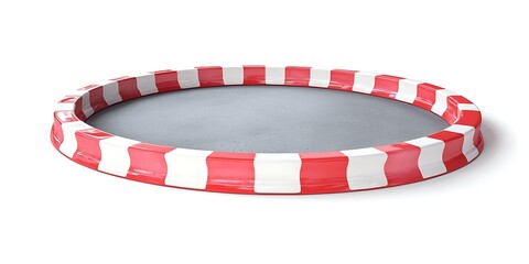 Round striped barrier on a flat white surface, 3D rendering for product showcase