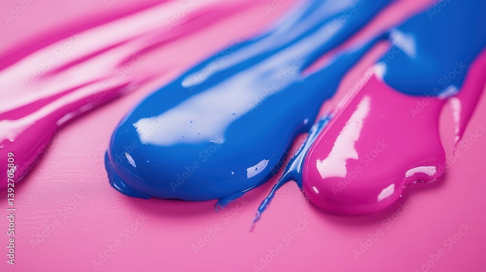 Aufkleber abstract composition of blue and pink paint swirling and flowing across the canvas creating a smooth