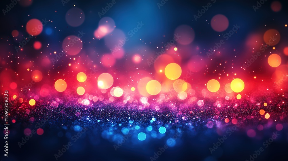 Poster abstract colorful glowing bokeh lights with sparkling glitters background