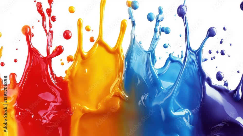 Poster mesmerizing display of colorful acrylic paint splashes captured in slow motion showcasing liquid art