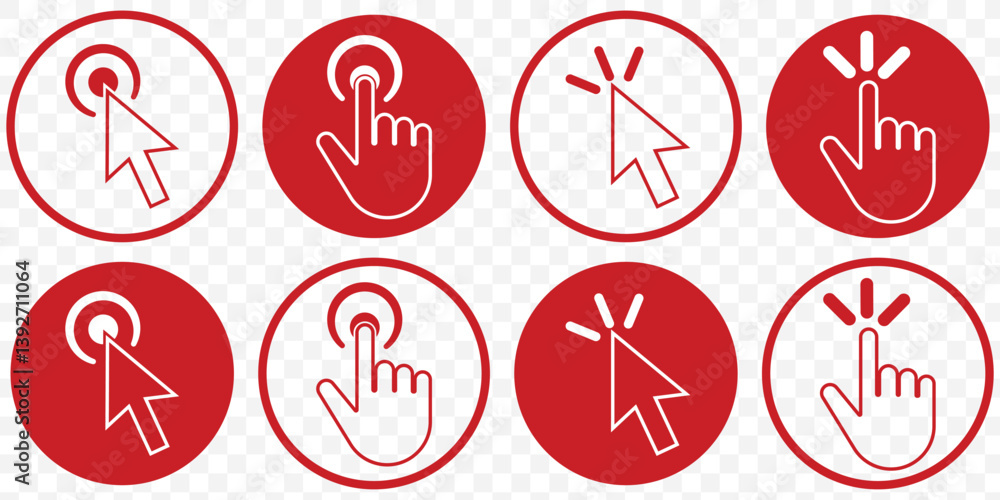 Aufkleber Red Computer mouse click cursor gray arrow icons set and loading icons. Cursor icon. Vector illustration. Mouse click cursor collection on Transparent Background. EPS 10.