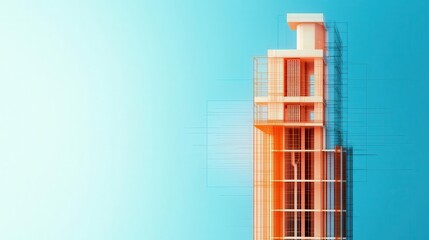Exploded technical diagram of a skyscraper s rooftop structure, highlighting HVAC systems and structural integration