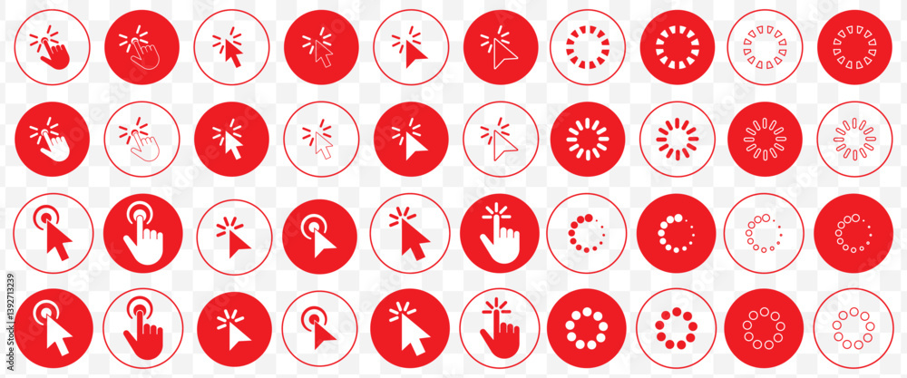 Aufkleber Computer mouse click cursor Red arrow icons set and loading icons. Cursor icon. Vector illustration. Mouse click cursor collection. Click icon vector set. Cursor pointer clicking symbol collection.