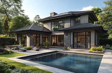 Fototapeta premium Luxury Modern Home Architectural Design with Pool