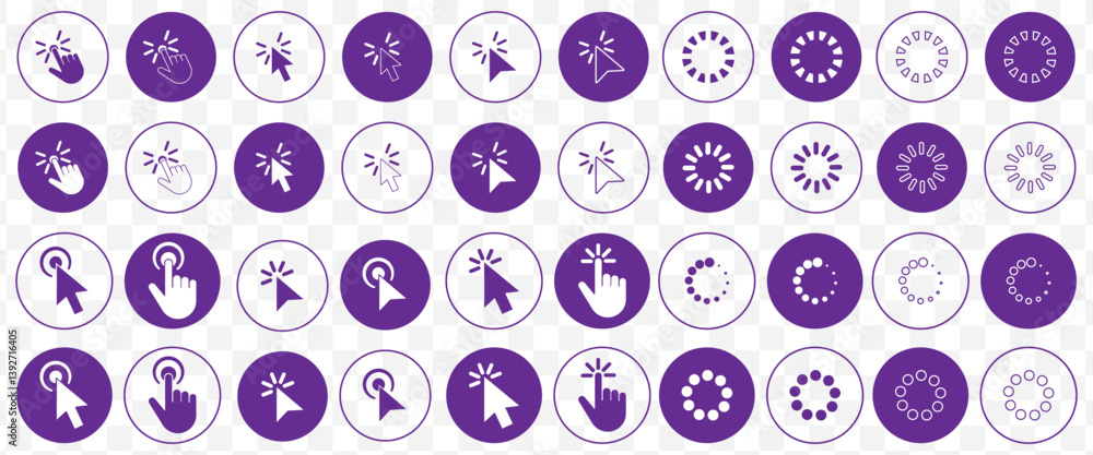 Aufkleber Computer mouse click cursor Purple arrow icons set and loading icons. Cursor icon. Vector illustration. Mouse click cursor collection. Click icon vector set. Cursor pointer clicking symbol collection.