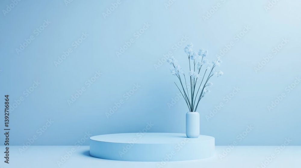 Poster empty podium stands ready for beverages surrounded by serene backdrop emphasizing minimalistic desig