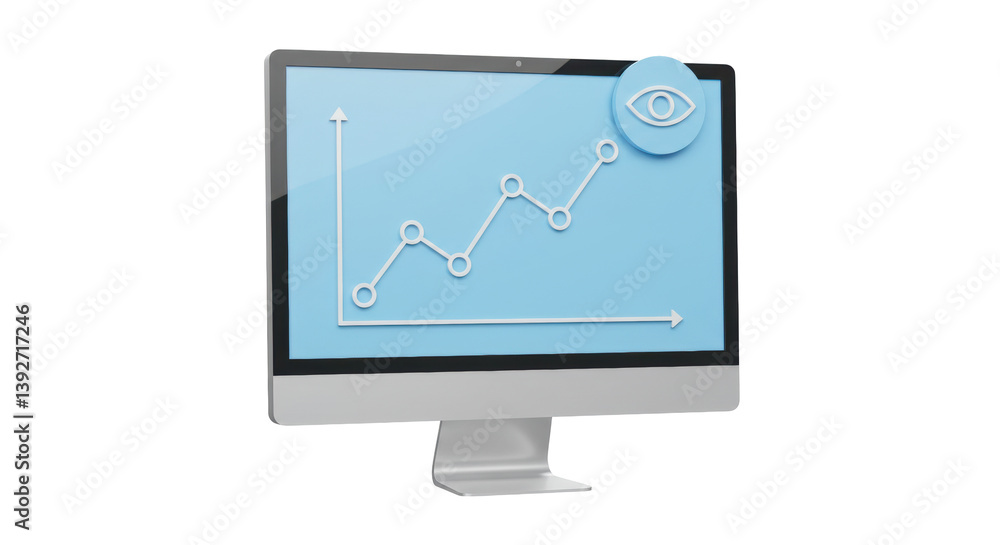 Poster isolated growth chart on computer screen with eye icon