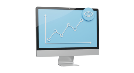 Isolated Growth Chart on Computer Screen with Eye Icon