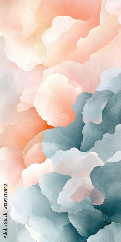 Aufkleber a serene abstract artwork featu soft peach and teal watercolor clouds creating a calming and dreamy 