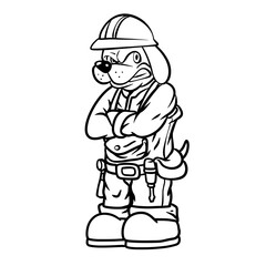 Cartoon Mascot Dog Construction Worker Vector Illustration