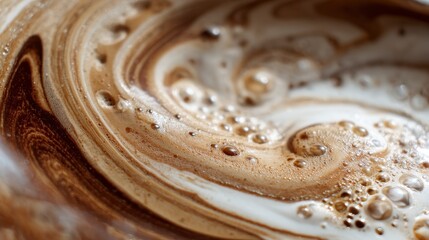 Swirling Cocoa: A close-up shot of a decadent cocoa drink reveals intricate swirling patterns of creamy foam, capturing the textures and colors.
