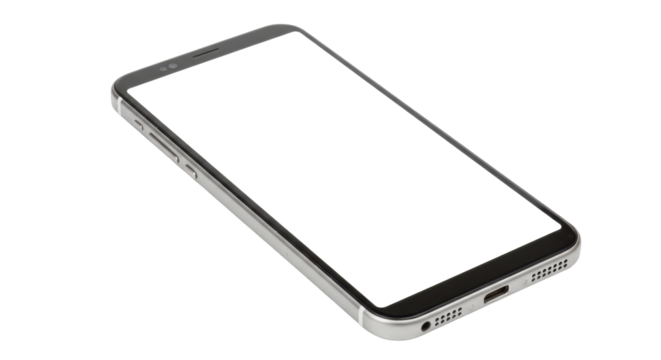 Isolated Silver Smartphone with Blank White Screen for Mockup