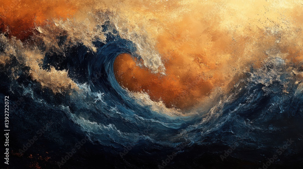 Poster captivating wave in the ocean illustrated with dynamic brushstroke splash techniques in abstract dig