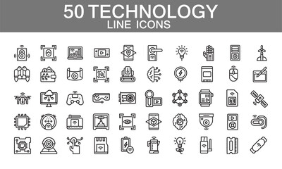 Technology Line Icons AI, Gadgets, and Innovation