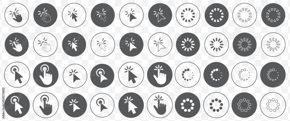 Aufkleber Computer mouse click cursor Ash arrow icons set and loading icons. Cursor icon. Vector illustration. Mouse click cursor collection. Click icon vector set. Cursor pointer clicking symbol collection.
