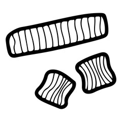 Sports fabric headband and wristbands. Hand drawn doodle. Headwear for training. Clothing accessory. Vector line art illustration.