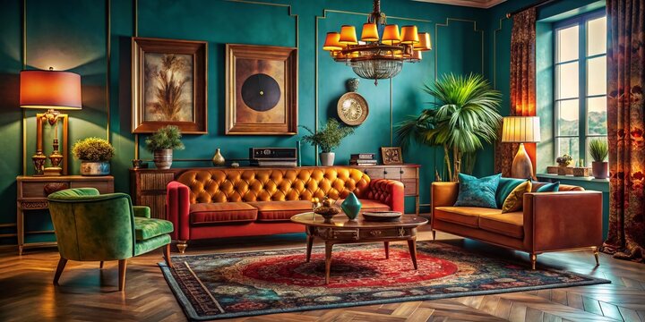 Step Back in Time A Luxurious Retro Living Room Design Featuring Vintage Furniture and Timeless Decor