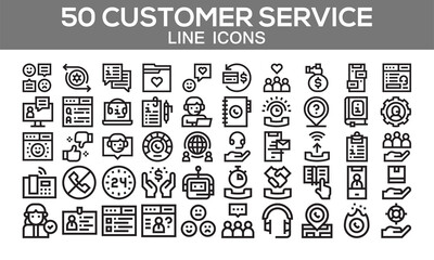 Customer Service Line Icons – Support, Chat, Call Center
