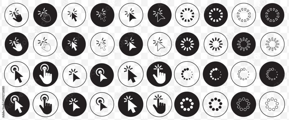 Poster set of black cursor icons click, featuring various mouse click cursor designs. cursor icon vector il