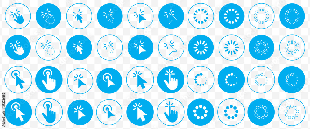 Aufkleber Computer mouse click cursor Blue arrow icons set and loading icons. Cursor icon. Vector illustration. Mouse click cursor collection. Click icon vector set. Cursor pointer clicking symbol collection.