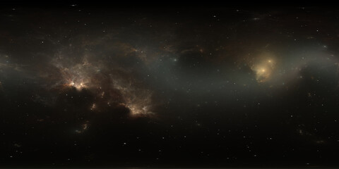 360 degree space nebula. Giant interstellar cloud with stars, equirectangular projection, environment map. Spherical panorama. 3d illustration