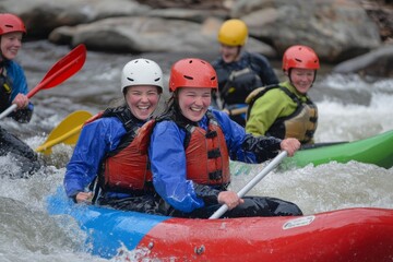 Rafters smiling in whitewater