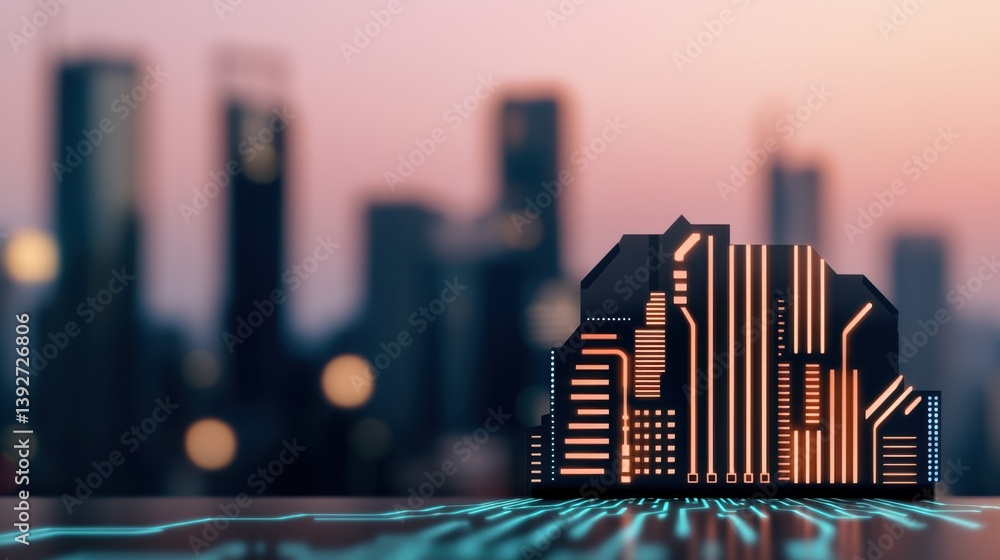 Aufkleber futuristic skyline design with hud style overlay featuring cityscape elements in background