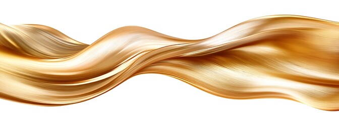 Obraz premium Wavy golden silk flowing on white background for abstract banners