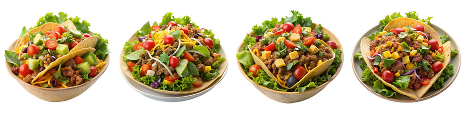 Taco salad on the plate on a transparent background.