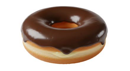 Delicious chocolate glazed donut atop a pristine white surface designed for enticing dessert appeal