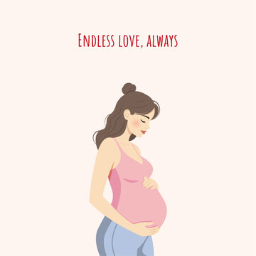Pregnant woman, vector illustration for Mother&rsquo;s Day. Banner, Greeting card.	