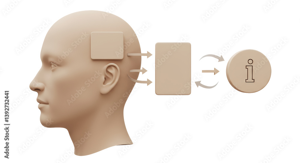 Poster isolated concept of information flow from head to display