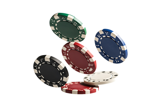 Floating casino chips isolated on transparent background
