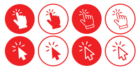 click icon set. hand cursor click icon set. hand pointer icon. pointer vector icon. finger pointer icon. Pointer cursor сomputer mouse icon. Clicking cursor,