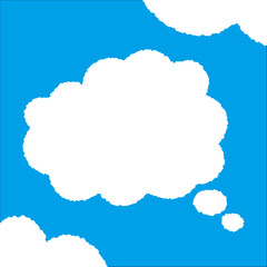 ちぎり絵のようにジワジワ滲んだラフなアウトラインの白い雲のようなフキダシ・フレームシリーズ。セリフや名札（ネーム）やワッペンに。ベクター素材