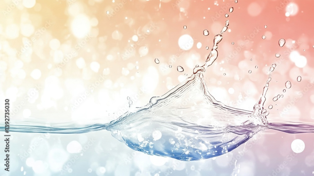Poster dynamic water splashing against a colorful abstract background showcasing vibrant artistic expressio