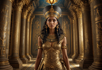 Stunning Egyptian Queen in Gold Royal Attire