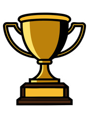 Golden trophy cup digital illustration. Shiny reflective award with elegant design. Modern gold trophy on black background.