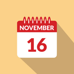November 16 Calendar icon vector illustration.